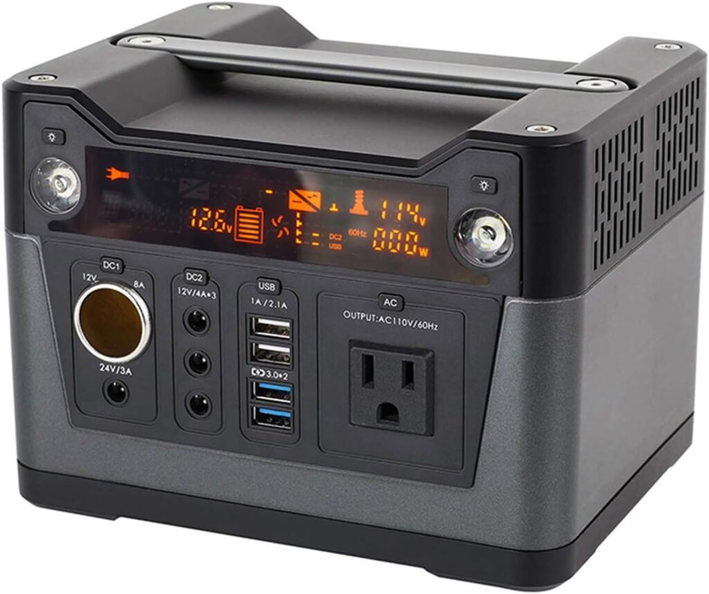 288Wh Portable Power Station Lithium Battery 300W Solar Generator with 110V AC Outlet, QC3.0 USB, 12V/24V DC, LED Flashlight, for Home Outdoor Camping Fishing
