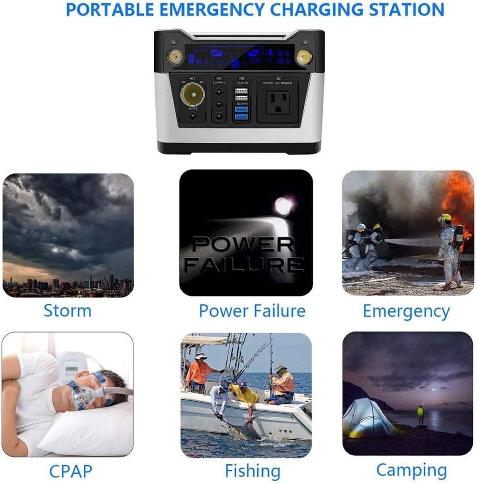 288Wh Portable Power Station Lithium Battery 300W Solar Generator with 110V AC Outlet, QC3.0 USB, 12V/24V DC, LED Flashlight, for Home Outdoor Camping Fishing