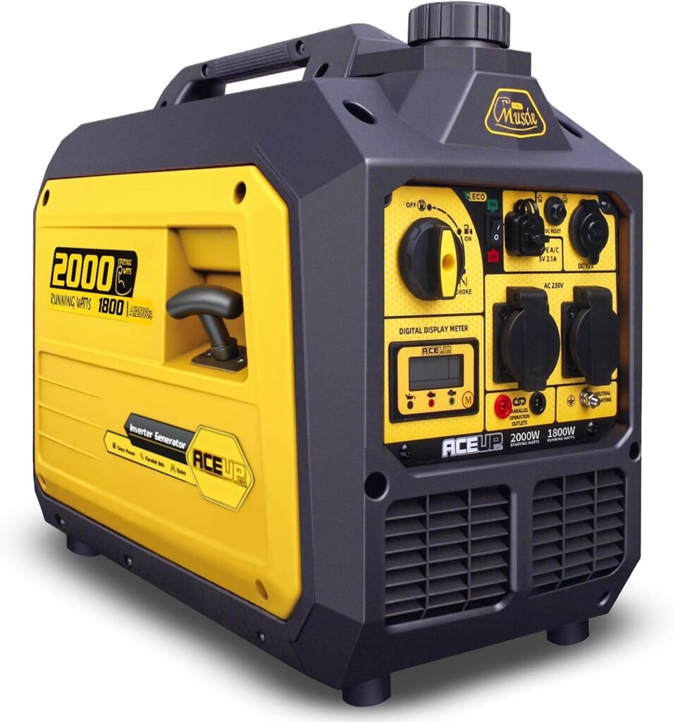 Aceup Energy 2000 Watt Portable Inverter Generator, Petrol Powered Generator Pure Sine Wave Silent Lightweight for Home, Camping, EURO-V, CE