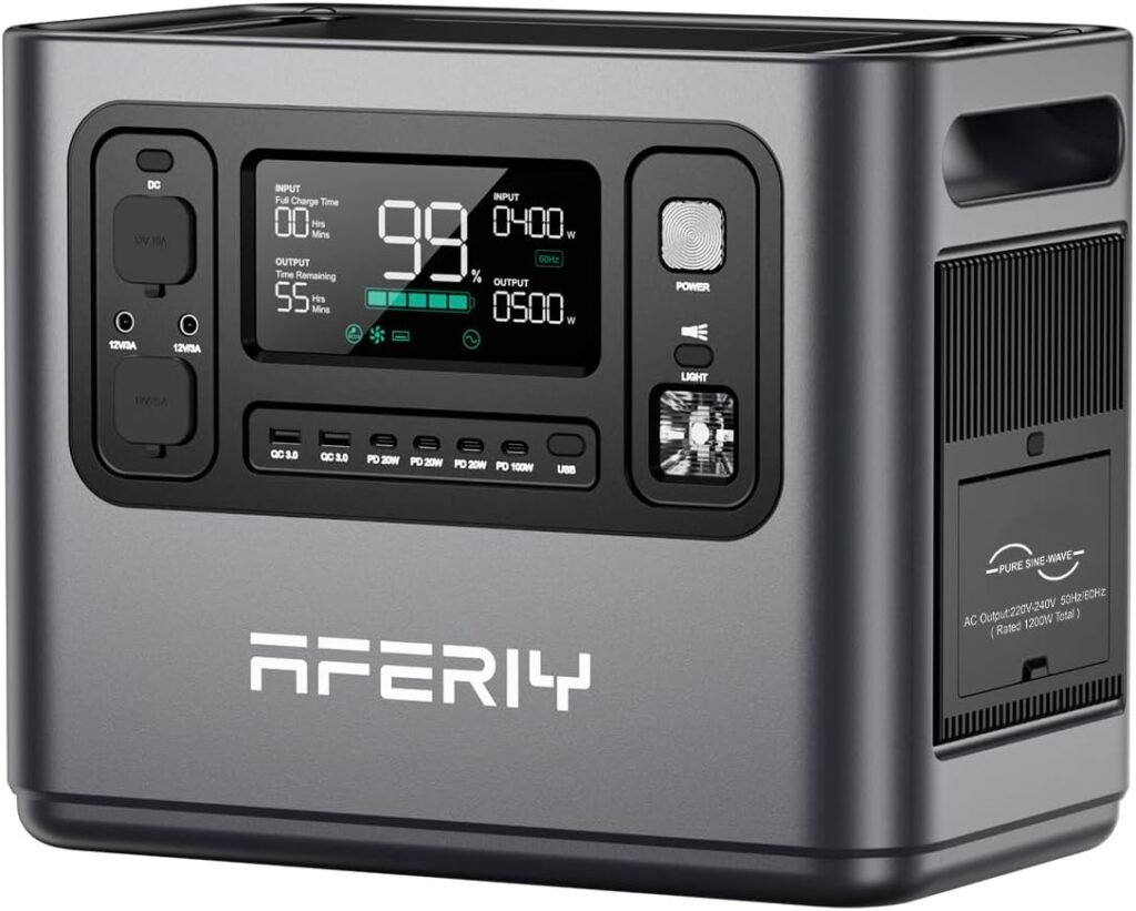 AFERIY Portable Power Station 1200W, 960Wh Portable Power Station, 2x AC 220-240V Outlets, 4 Input Ways, 12 Outputs, LFP Battery, Solar Generator for Camping Travel Off-Grid Living, 7-Year Warranty