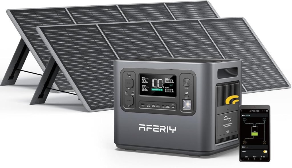 AFERIY Portable Power Station 2400W with 2X 200W Solar Panel, 2048Wh Portable Power Station LiFePO4 Solar Generator, Electric Generator for RV/Camping/Home, 7 Year Warranty