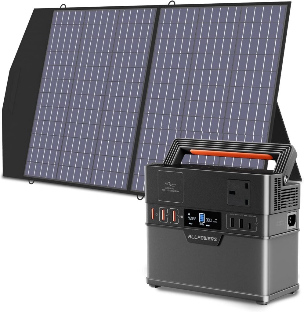 ALLPOWERS Portable Power Station 300W / 288Wh Solar Generator Camping Generator with 1x100W Foldable Solar Panel Included for Outdoors Camping Travel Fishing Emergency Power Supply Backup