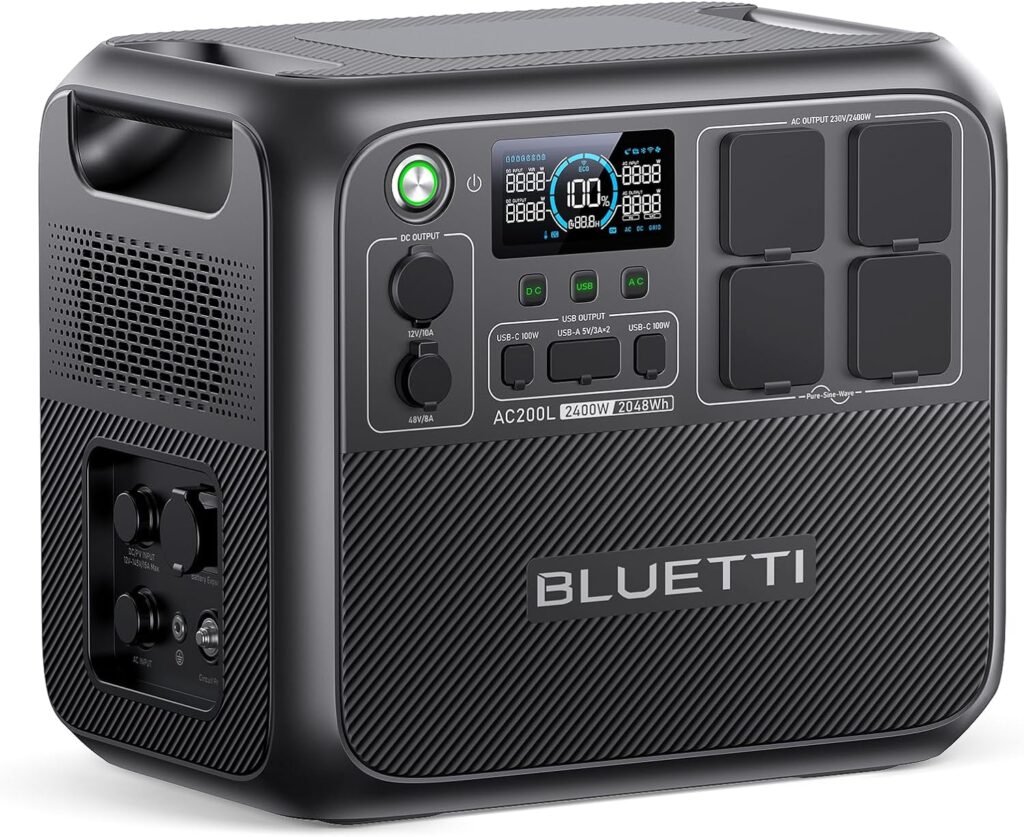 BLUETTI Portable Power Station AC200L, 2048Wh LiFePO4 Battery Backup, Expandable to 8192Wh w/ 4 2400W AC Outlets (3600W Power Lifting), Solar Generator for Camping, Home Use, Emergency