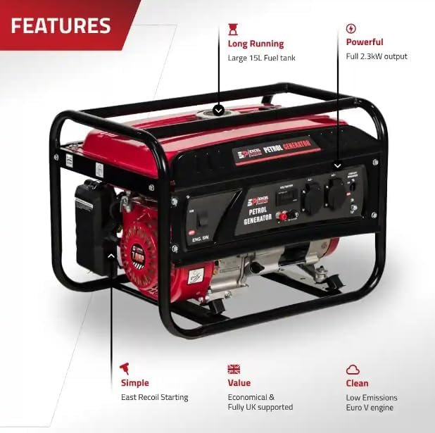 Excel Power 2.3kW Open Frame Petrol Generator Recreational Camping And Medium Duty Professional Work 2 Year Warranty