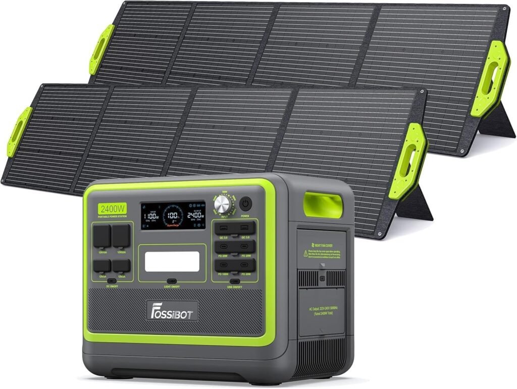FOSSiBOT LiFePO4 F2400 Powerstation 2040 Wh with 2 x 200 W Solar Panel Solar Generator with 4800W Peak Power Storage for Outdoor Camping and Car Travel