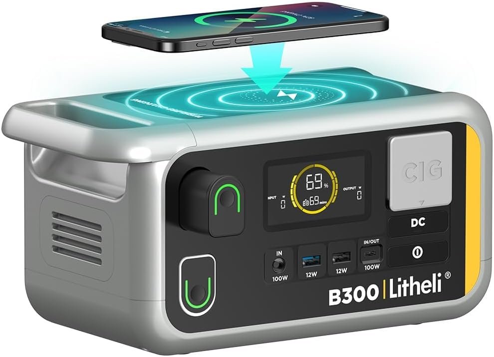 Litheli Portable Power Station, 300Wh Solar Generator (Solar Panel Optional) with 32Wh U-Battery Pack, 200W 6-Port Powerhouse, 2 AC Outlets, 60W USB-C PD Output, for Outdoor Camping, RV