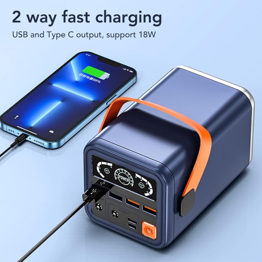 Outdoor Power Station, Large Capacity Battery Portable Outdoor Power Station Black Multifunctional for Home for Camping (Blue)