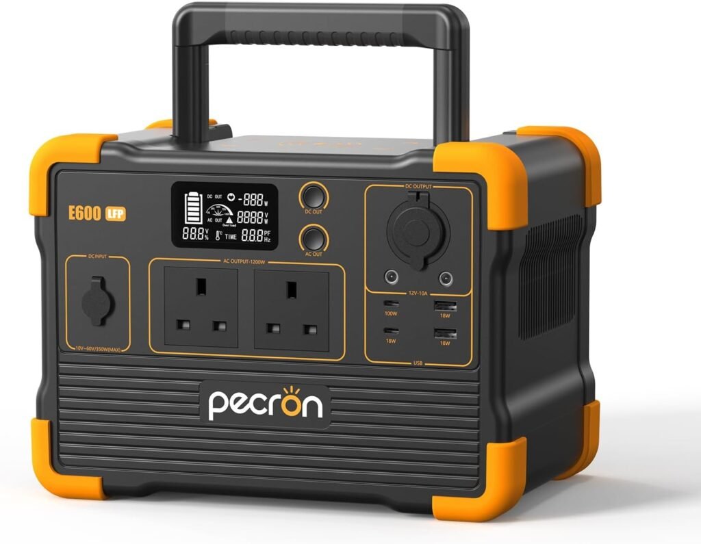 Pecron E600LFP Portable Power Station, 614Wh LiFePO4 Battery Backup, 1200W AC Outlet/Max 100W USB-C Output, Solar Generator(Solar Panel Optional) for Camping, Emergency, Home, RV