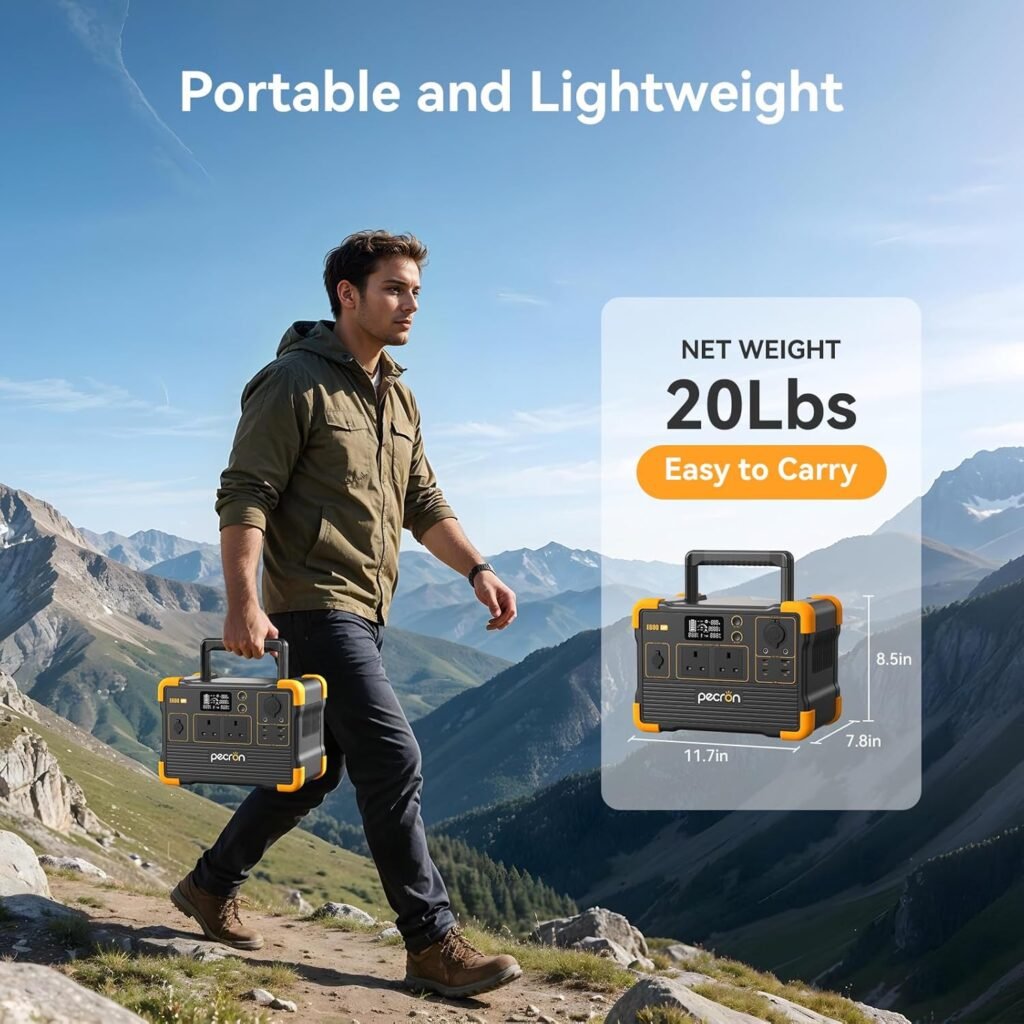 Pecron E600LFP Portable Power Station, 614Wh LiFePO4 Battery Backup, 1200W AC Outlet/Max 100W USB-C Output, Solar Generator(Solar Panel Optional) for Camping, Emergency, Home, RV
