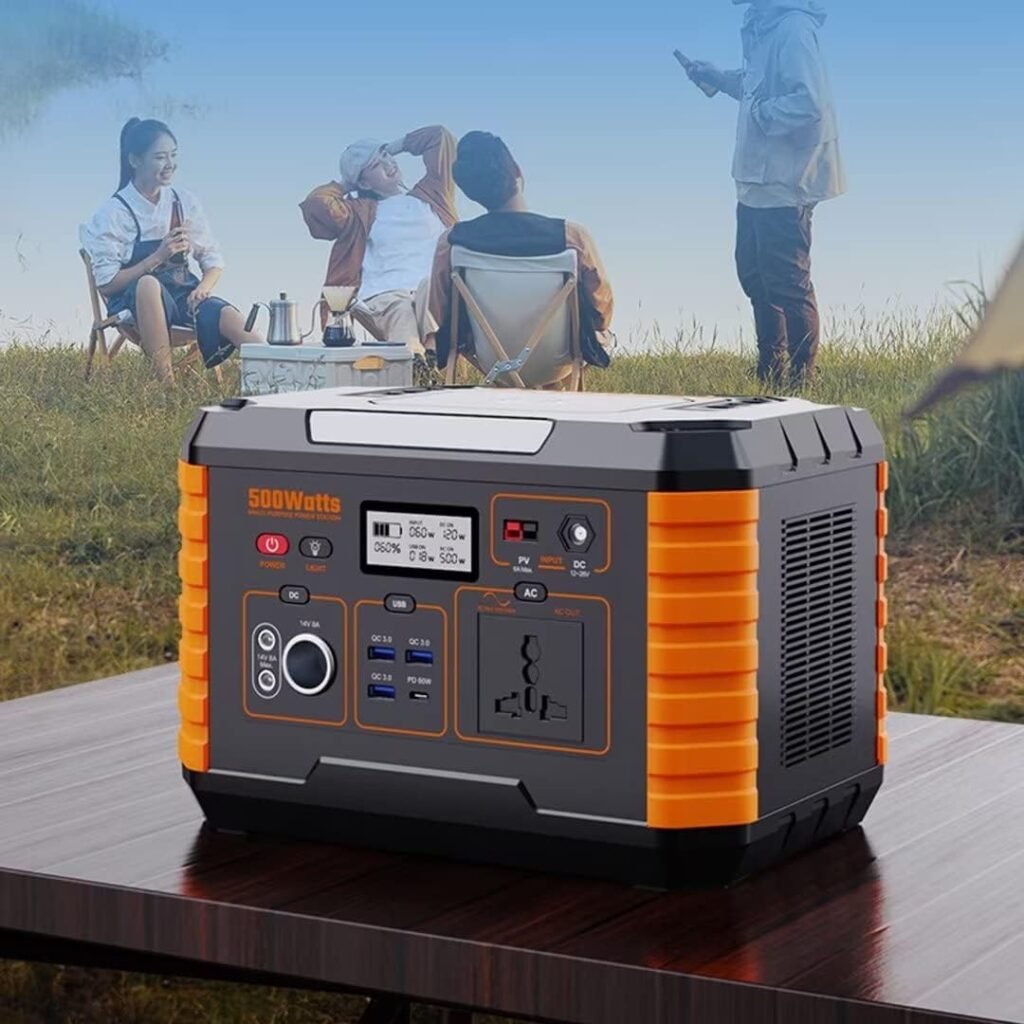 Portable Power Station 500W, Outdoor Generators With 120W solar panel, inverter Generator with DC AC Outlet for Home Use Camping RV Travel Emergency