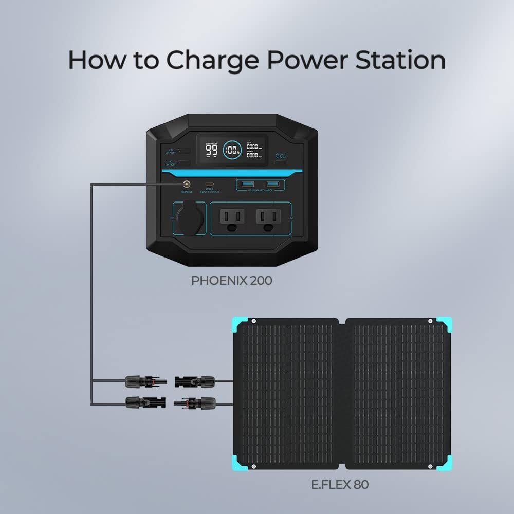 Renogy Portable Power Station Phoenix 200, 222Wh Solar Generator with 80W Foldable Solar Panel, Pure Sine Wave Power Generator Backup Lithium Battery Pack for RV Camping Outdoor Fishing Emergency