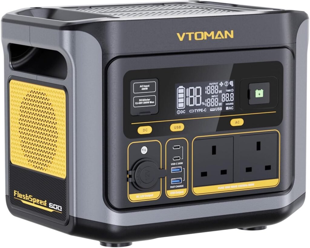 VTOMAN FlashSpeed 600 Portable Power Station 600W - 499Wh Solar Generator with LiFePO4 Battery, Expandable Capacity up to 2047Wh, 100W USB-C, 1H Fast Charging 0-80% for Camping, Fishing, RVs, Blackout