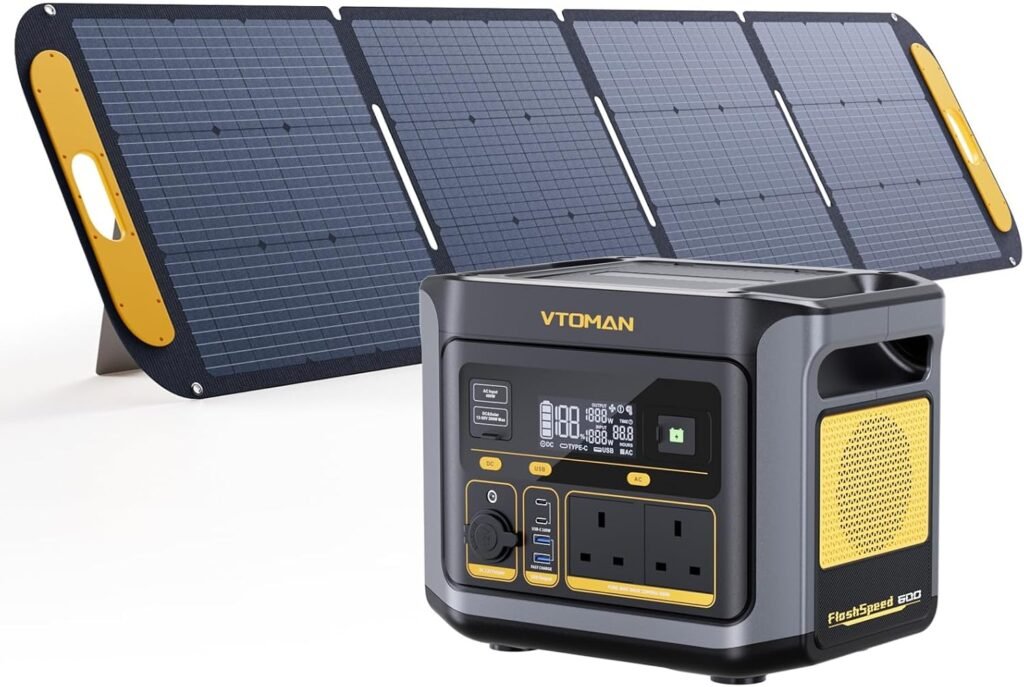 VTOMAN FlashSpeed 600 Portable Power Station with 200W Solar Panel - 499Wh/600W(1200W Peak) Solargenerator with LiFePO4 Battery, 100W USB-C, 60 Min Fast Charging 0-80% for Outdoor Camping Fishing RVs