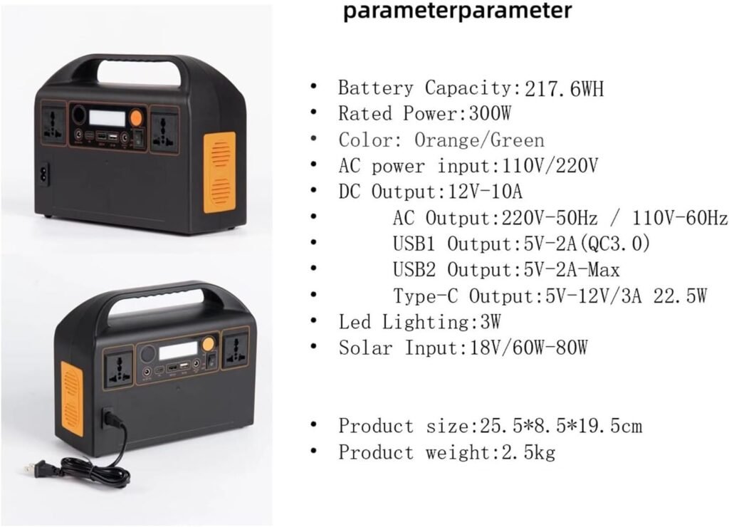 300W Portable Power Station 217.6Wh/ 68000mAh Camping Power Pack, with AC/USB/Type C Outlet for Outdoors Camping Travel Fishing Emergency Power Supply
