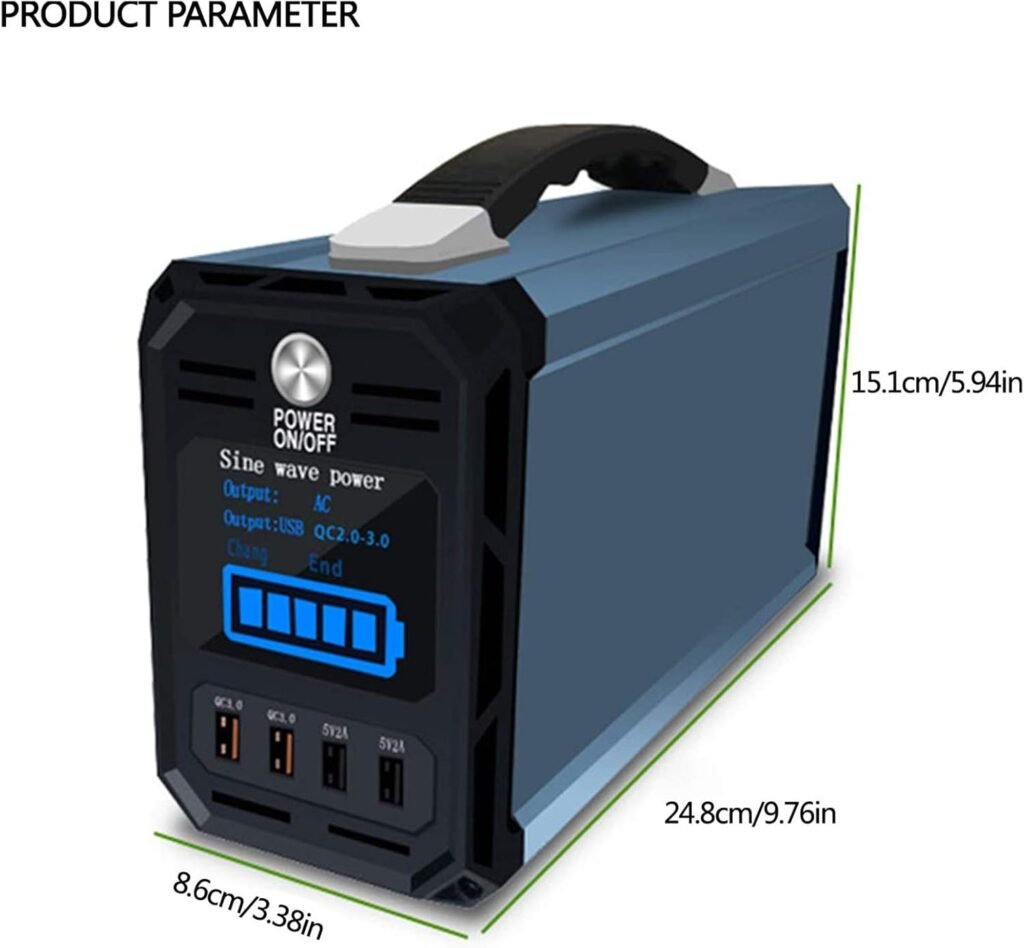 300W Portable Power Station 222Wh Lithium-ion Battery Pack Solar Generator with 2 AC Sockets and 4 USB Ports Rechargeable Backup Power Supply for Camping Outdoors RV Emergency