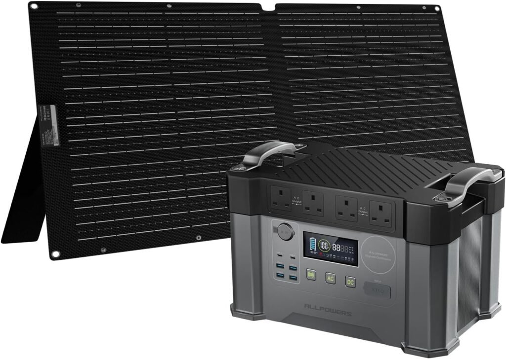 ALLPOWERS S2000 PRO Solar Generator with 100W Solar Panel SE100, 1451Wh Outdoor Generator, 2400W AC/100W USB-C Output, Fast Charging Portable Power Station for Home Backup Power Camping RVs Emergency