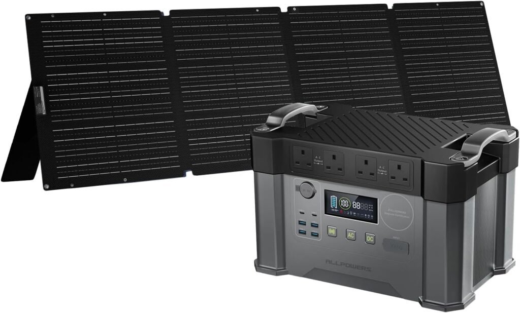 ALLPOWERS S2000 PRO Solar Generator with 200W Solar Panel SE200, 1451Wh Portable Power Station, 2400W AC/100W USB-C Output, Fast Charging Outdoor Generator for Home Backup Power Camping RVs Emergency