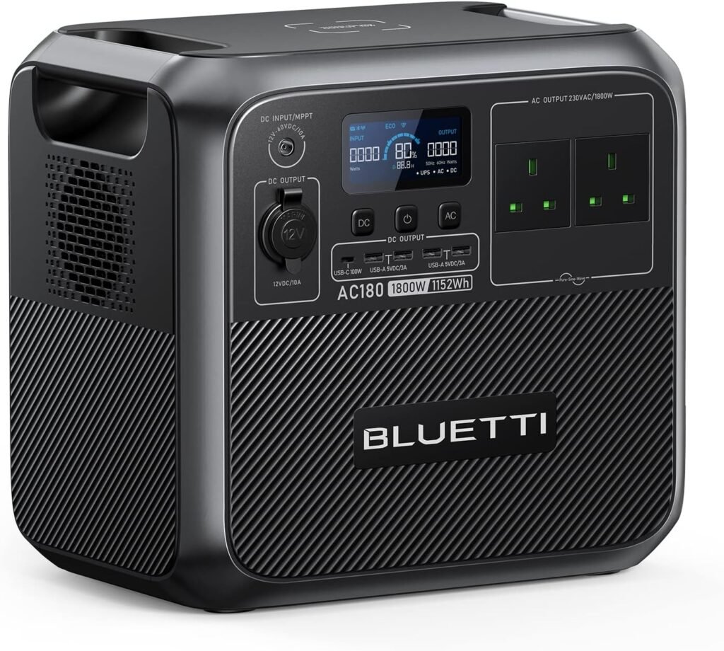BLUETTI Portable Power Station AC180, 1152Wh LiFePO4 Battery Backup w/ 2 1800W (2700W peak) AC Outlets, 0-80% in 45Min., Solar Generator for Camping, Off-grid, Power Outage