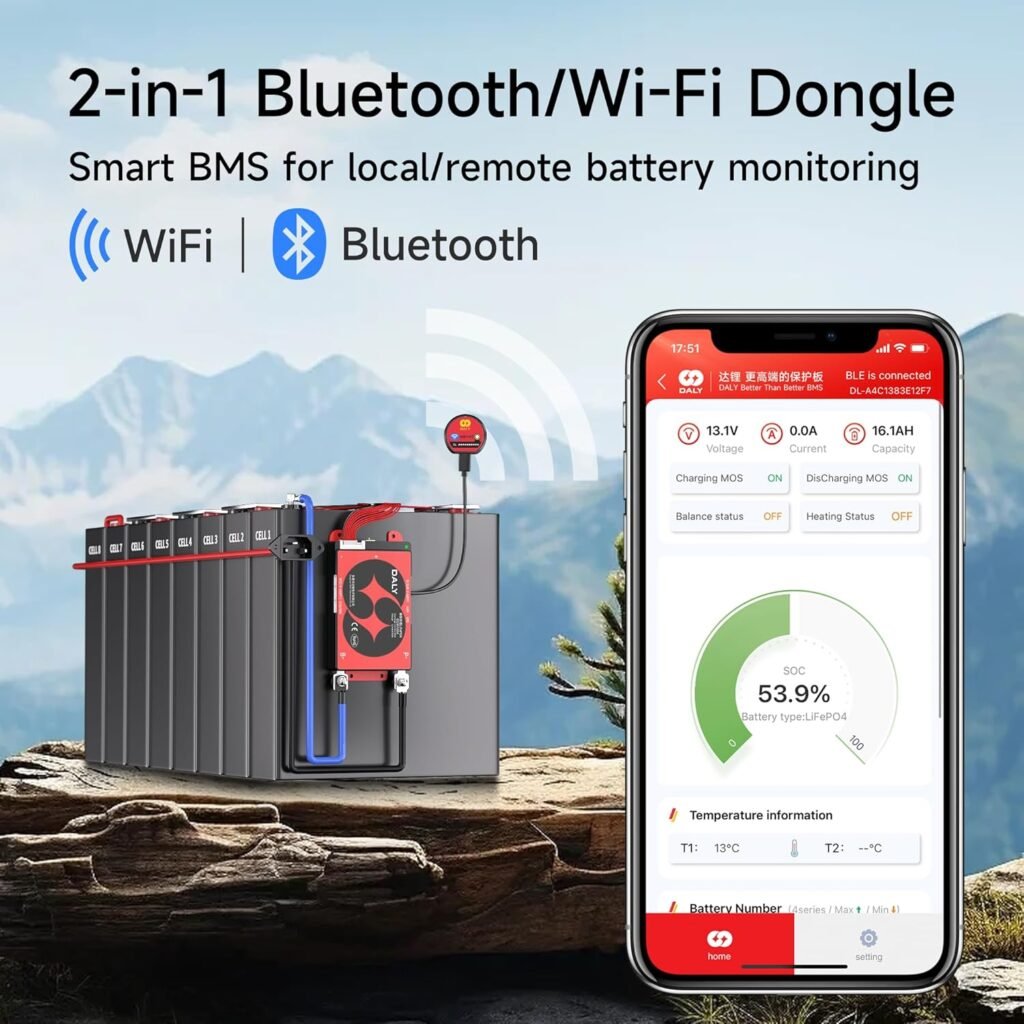 DALY BMS 12V 4S 300A Balance - Smart WiFi Bluetooth BMS with 5A Active Cell Balancing, Supports RS485 CAN for 12V LiFePO4 Battery Pack RV Portable Power Station