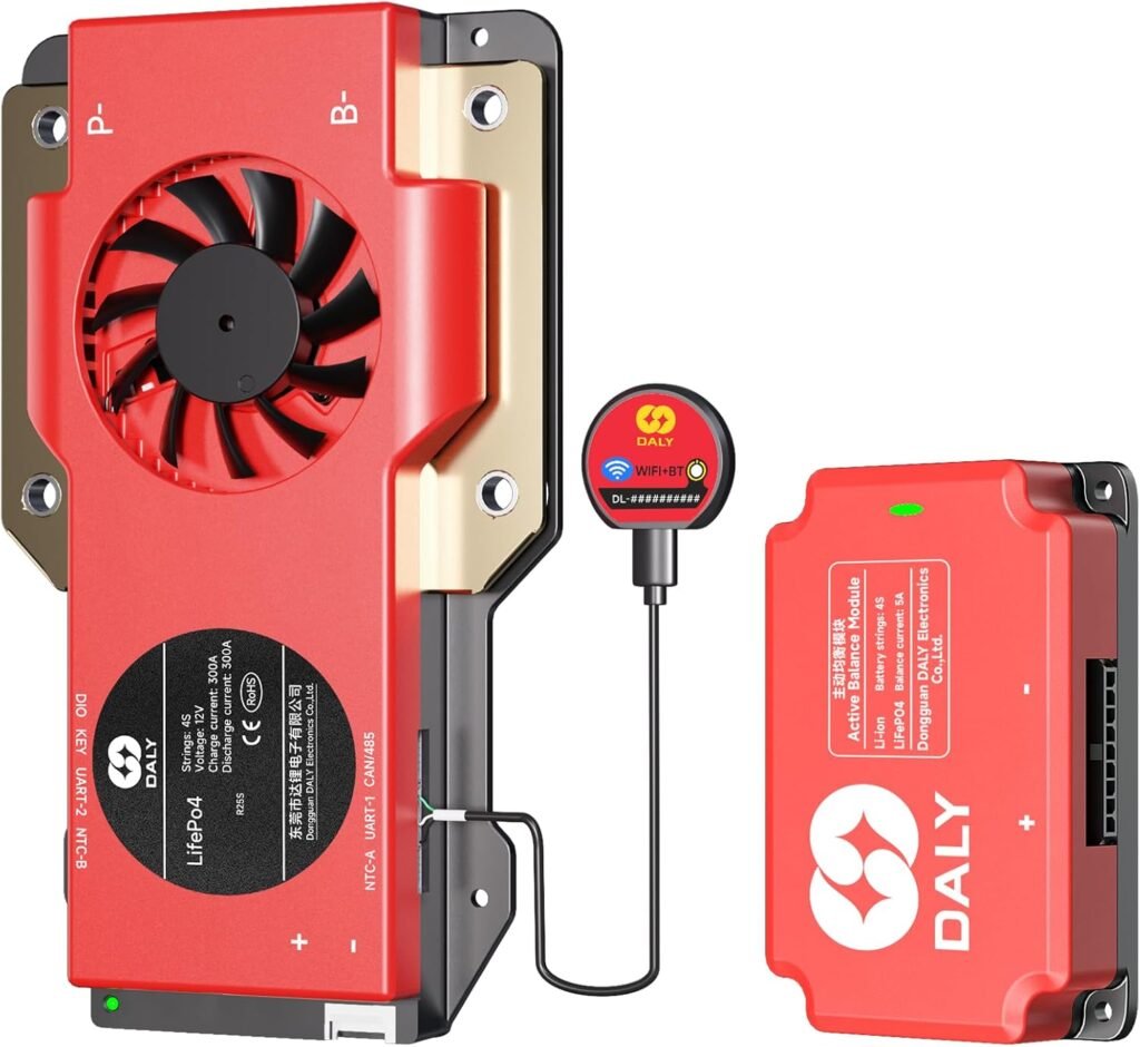 DALY BMS 12V 4S 300A Balance - Smart WiFi Bluetooth BMS with 5A Active Cell Balancing, Supports RS485 CAN for 12V LiFePO4 Battery Pack RV Portable Power Station