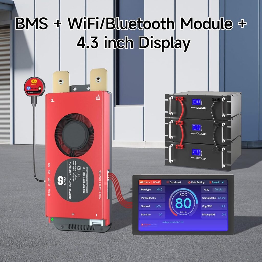 DALY BMS Balance 12V 250A Display - 5A Active Balance BMS 4S with 4.3 Inch LCD Touchscreen WiFi Bluetooth Module Supports RS485 CAN for LiFePO4 Battery Pack RV Portable Power Station DALY BMS Balance 12V 250A Display - 5A Active Balance BMS 4S with 4.3 Inch LCD Touchscreen WiFi Bluetooth Module Supports RS485 CAN for LiFePO4 Battery Pack RV Portable Power Station