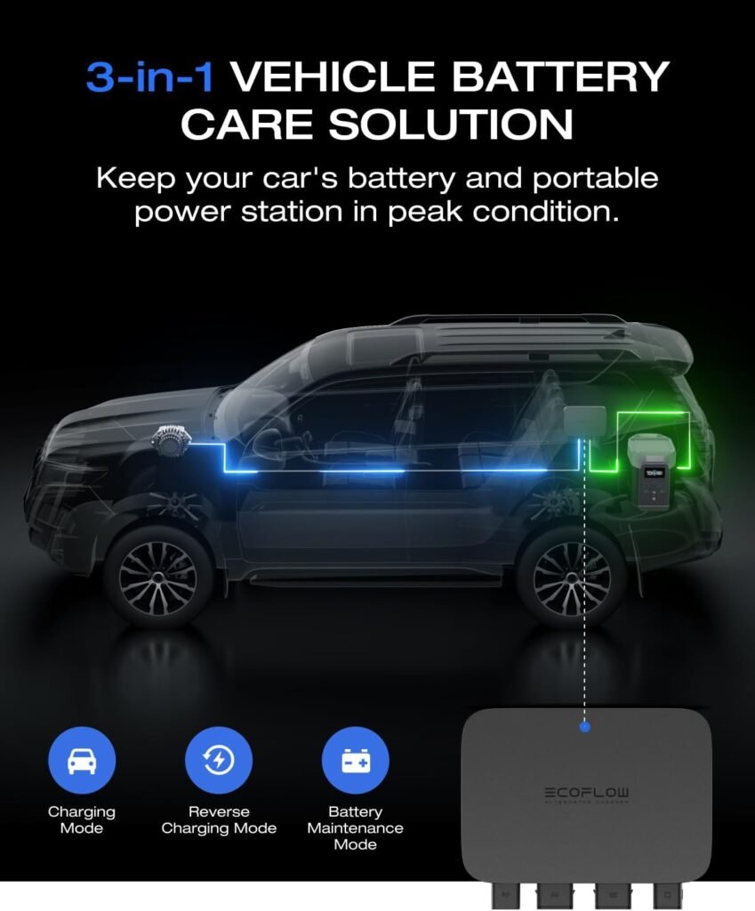 EF EcoFlow 800W Alternator Charger, 3-in-1 Fast DC-DC Charger for Portable Power Stations, Vehicle Battery Maintainer  Jump Starter 8× Faster Than Cigarette Chargers Easy Install Charges 1kWh in 78 m