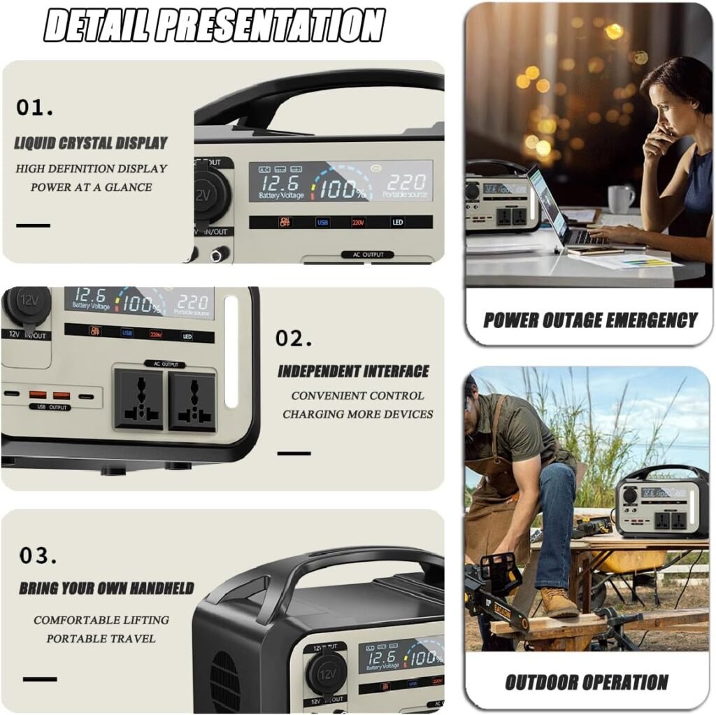 Emergency Power Supply, Outdoor Portable Power Station with LED Light, Digital Display Panel, 3 Charging Methods, Fast Charging, Portable Charger for Camping, Outdoor, Travel, RV