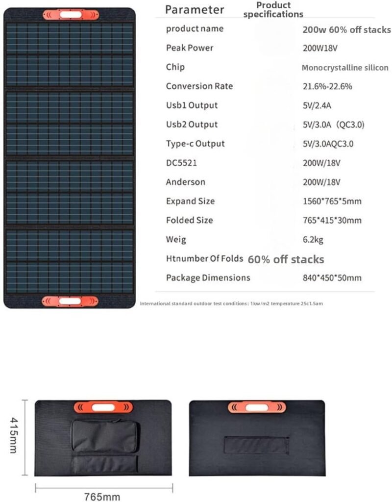 Foldable Solar Panel Charger 200W 12V - Waterproof Portable Solar Panel for Camping, RV, Power Station, Emergency Backup