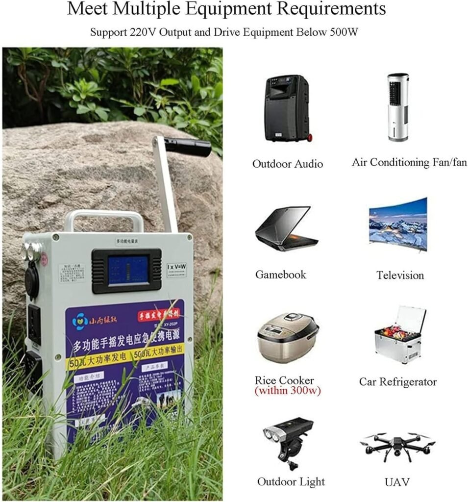 Hand Crank Generator 500W, Portable Emergency Hand Crank Power Supply 200 Wh 46800 mAh USB Rechargeable Generator, Portable Power Station with Socket