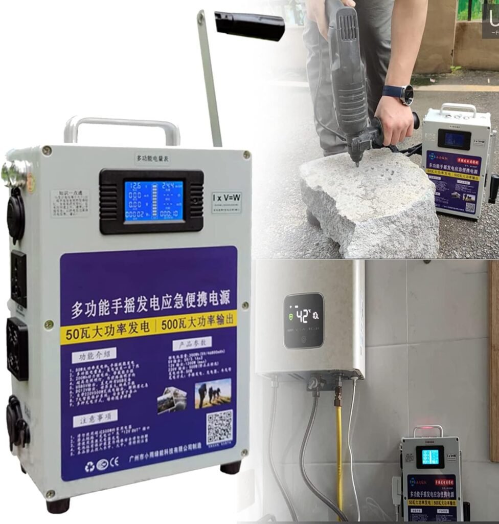 Hand Crank Generator 500W, Portable Emergency Hand Crank Power Supply 200 Wh 46800 mAh USB Rechargeable Generator, Portable Power Station with Socket