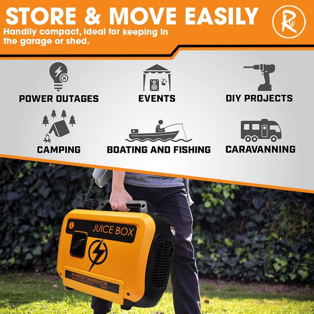Inverter Generator Petrol 2000W Watts RocwooD Portable Camping Quiet Silent Caravan Motorhome Outdoor Home 230V Lightweight UK Plug Compact 4 Stroke Inverter Generator Petrol 2000W Watts RocwooD Portable Camping Quiet Silent Caravan Motorhome Outdoor Home 230V Lightweight UK Plug Compact 4 Stroke