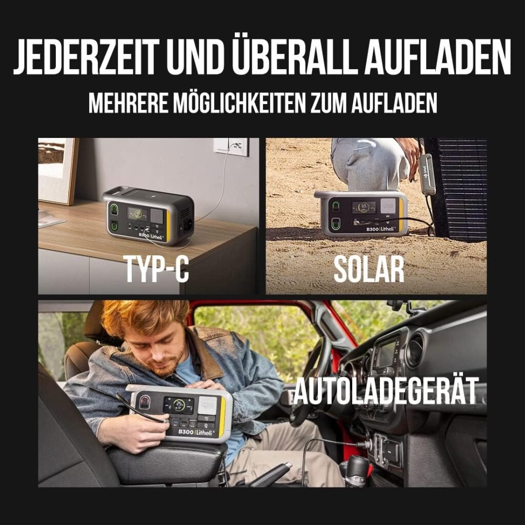 Litheli Portable Power Station, 300Wh Solar Generator (Solar Panel Optional) with 32Wh U-Battery Pack, 200W 6-Port Powerhouse, 2 AC Outlets, 60W USB-C PD Output, for Outdoor Camping, RV