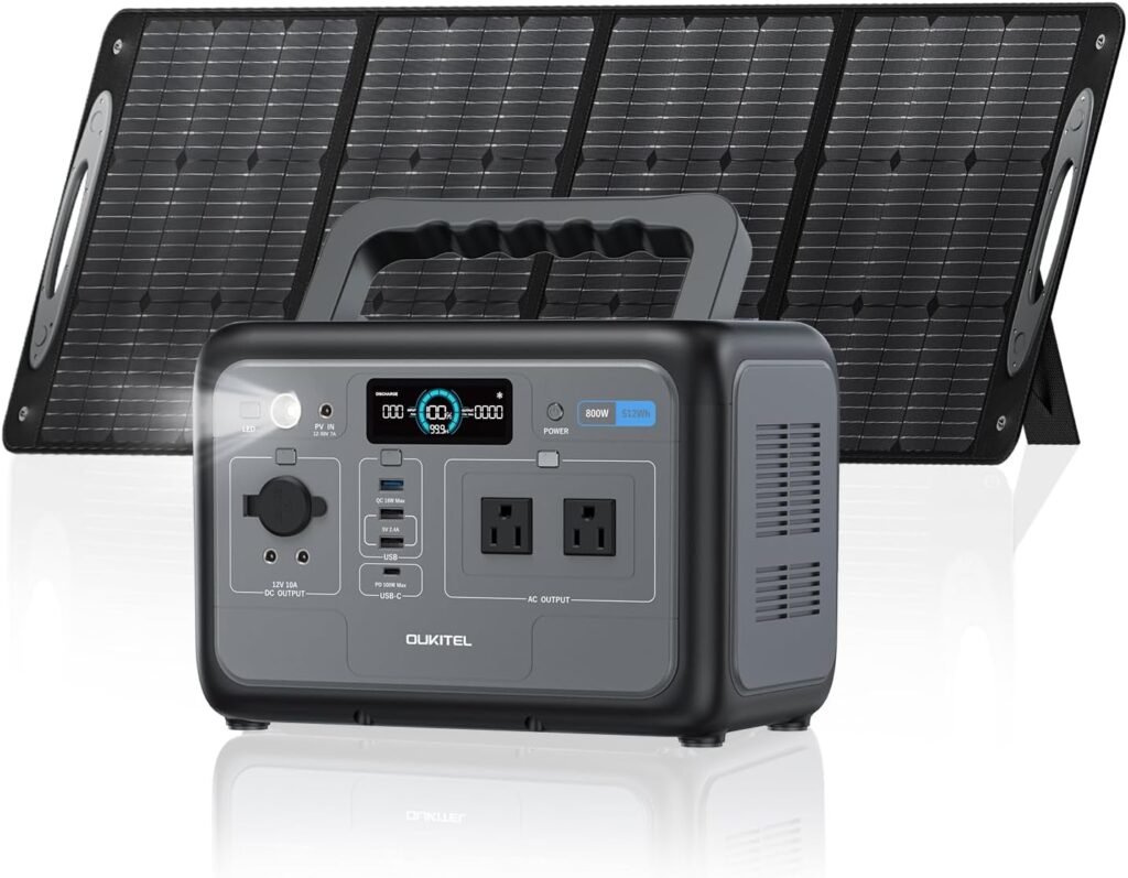 OUKITEL P800 800W Solar Generator with 200W Solar Panel, 512Wh Portable Power Station LiFePO4 Battery Emergency for Home Backup Camping RVs