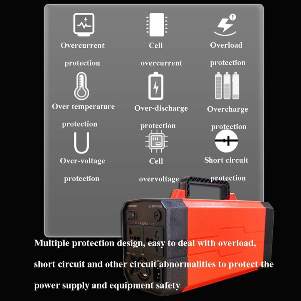 Portable Power Station 220V, 500W Solar Mobile Generator, Emergency Power for Outdoor, Camping and Caravanning,Orange-26AH