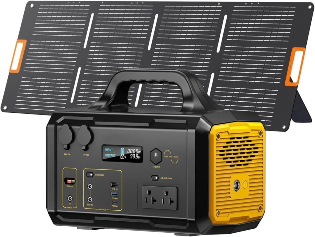 Portable Power Station 293Wh with Solar Panel, Solar Powered Generator with 120V AC Outlet for RV Camping Outdoor Home Emergency Backup
