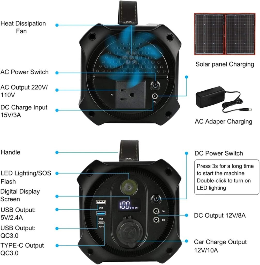 Portable Power Station, 300W Backup Lithium Battery Pure Sine Wave AC Outlet Solar Generator for Camping RV Home Emergency
