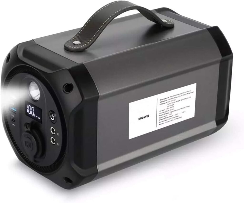 Portable Power Station, 300W Backup Lithium Battery Pure Sine Wave AC Outlet Solar Generator for Camping RV Home Emergency