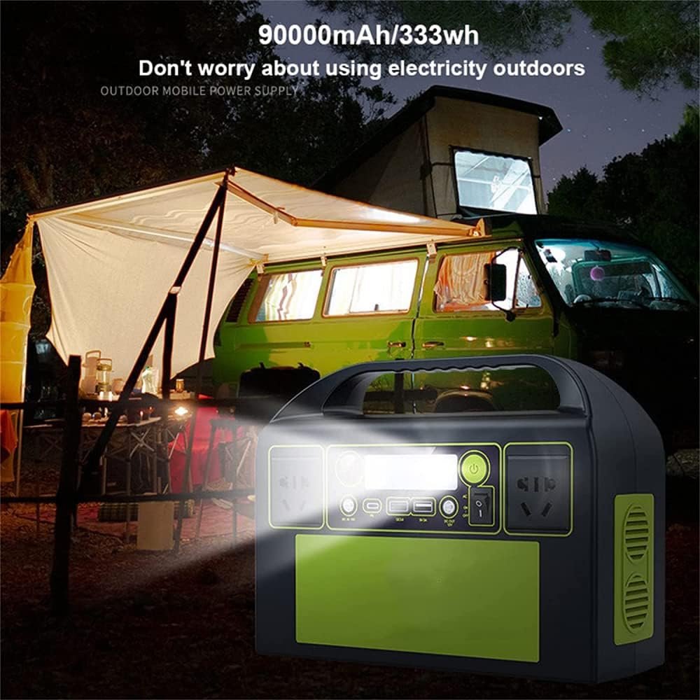 Portable Power Station 300W,333Wh Solar Generator Quick Charge / 110V AC Outlets/DC Ports and LED Flashlight, Emergency Backup Lithium Battery for Home Outdoor Travel Camping Blackout-Green