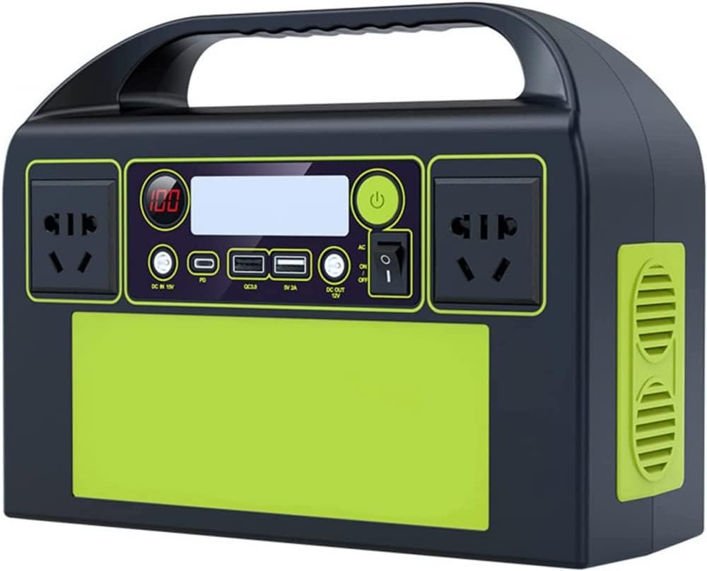 Portable Power Station 300W,333Wh Solar Generator Quick Charge / 110V AC Outlets/DC Ports and LED Flashlight, Emergency Backup Lithium Battery for Home Outdoor Travel Camping Blackout-Green