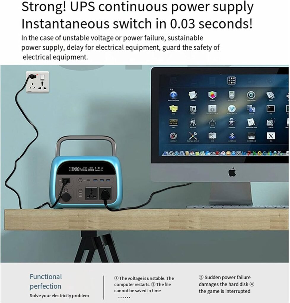 Portable Power Station, 300Wh Battery with 2 AC Outlets and Wireless Charging Function Solar Generator, for Outdoor Camping RV Home Use,300Wh