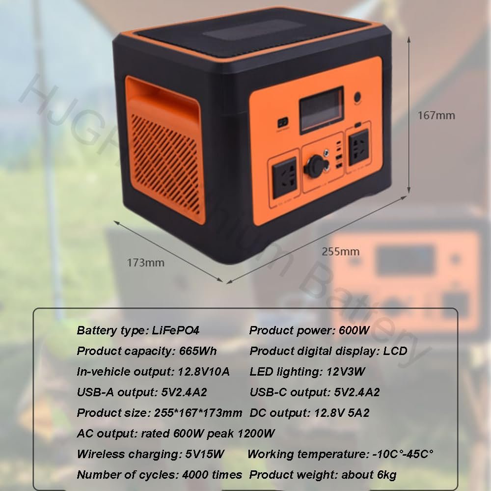 Portable Power Station 665.6Wh, 600W(Peak 1200W) Solar Power Station Battery Backup with UPS Function Solar Generator for Home Emergency, Camping, RV 10 OutletsLED Light