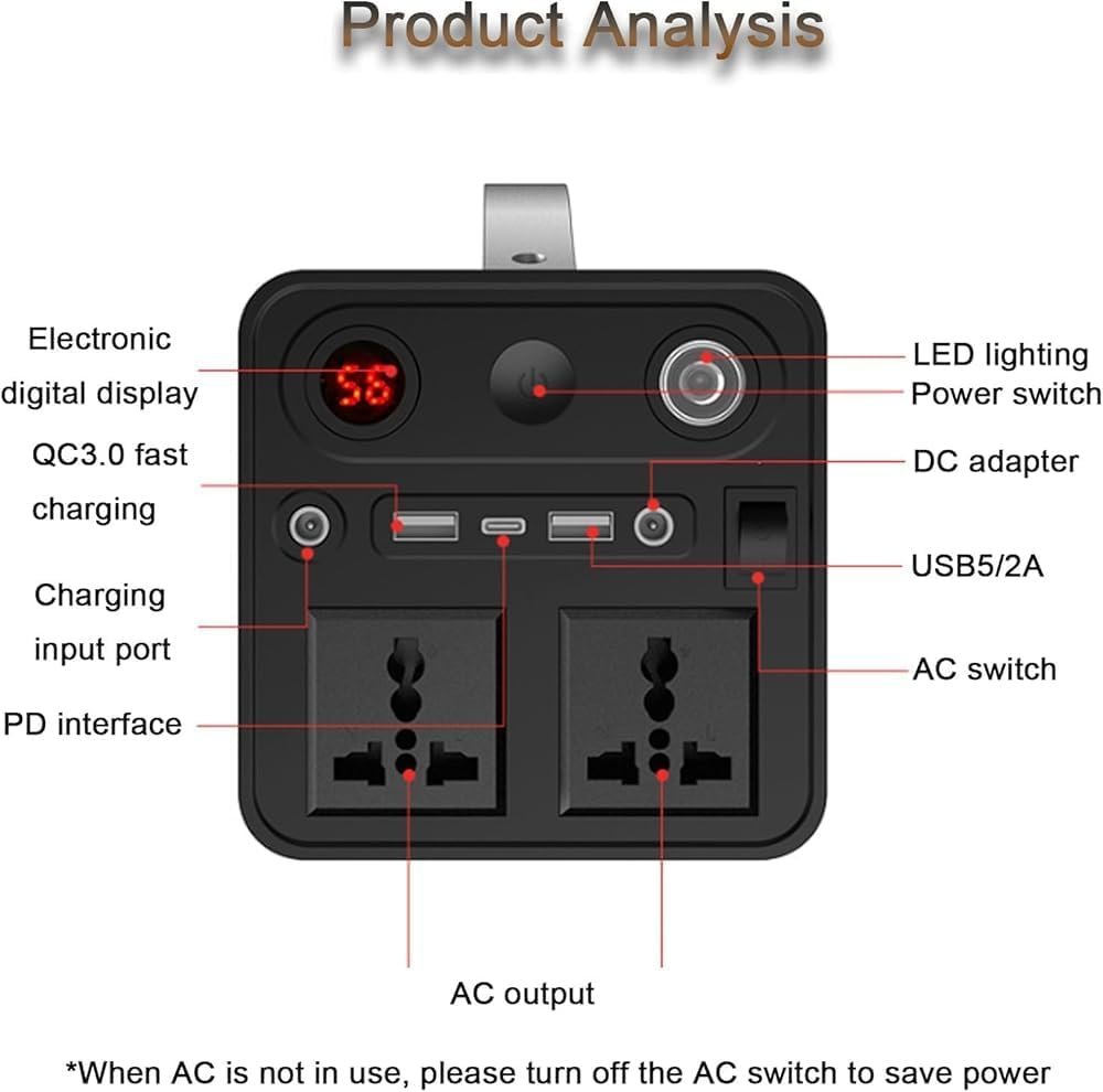 Portable Power Station - High Capacity Backup Battery for Camping, Outdoor Adventures, and Emergency Power Outages, Charges Laptops and Devices