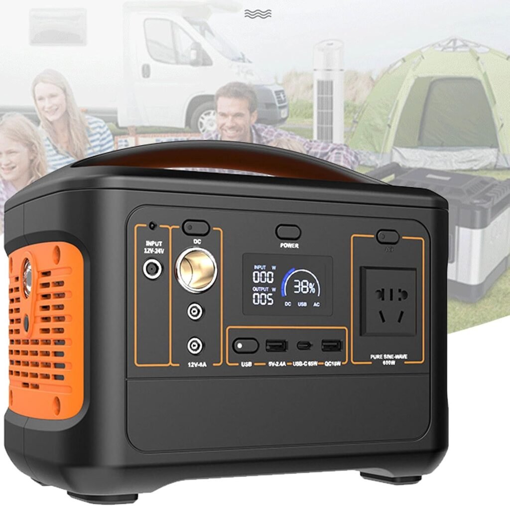 Portable Power Station with 110V/220V, Camping Power Bank with 600W AC/USB/Car Charger Interface 7H Reliable Operation Time, Emergency Power Supply for Outdoor Indoor