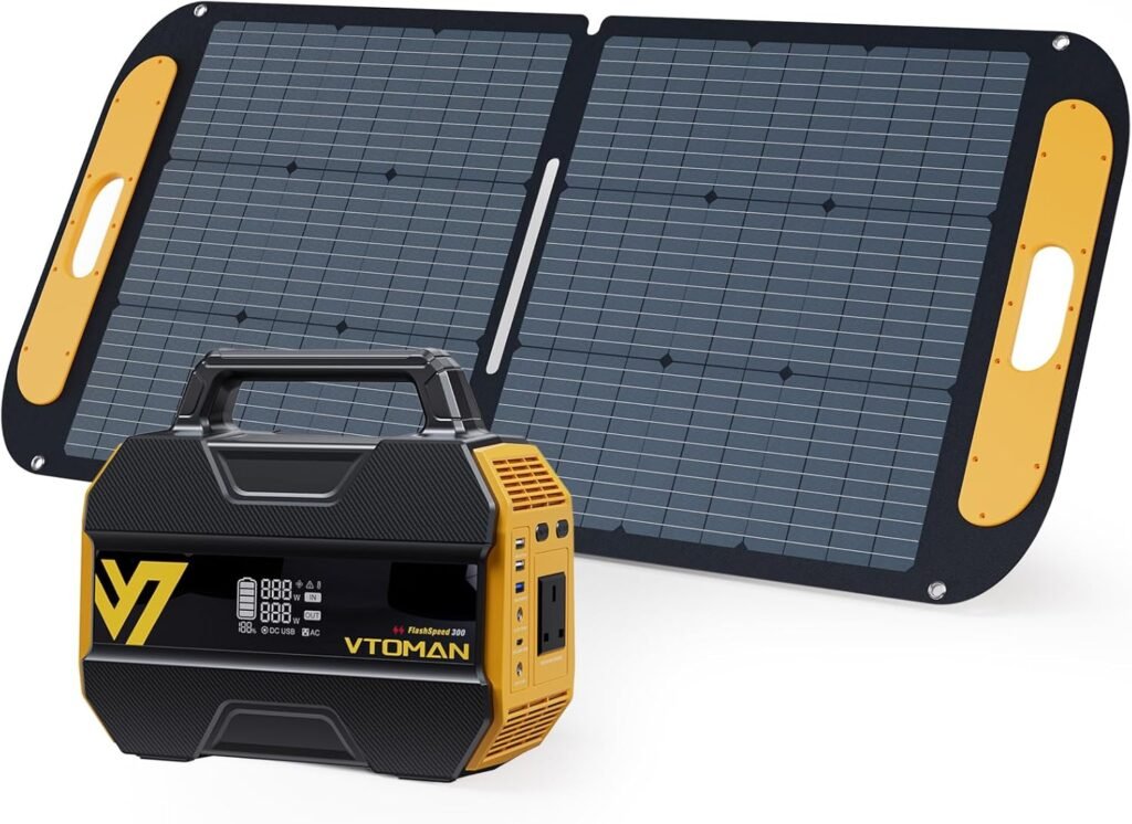 VTOMAN FlashSpeed 300 Portable Power Station Up to 600W Output - 230Wh Solar Generator Bundle with 110W Solar Panel, LiFePO4 Battery, 3000 Cycles, 100W USB-C, 6 Outlets for Camping, RV, Fishing