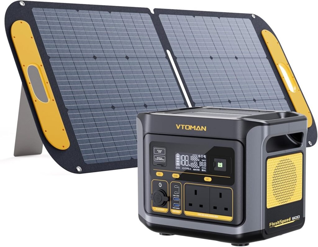 VTOMAN FlashSpeed 600 Portable Power Station with 110W Solar Panel - 499Wh/600W(1200W Peak) Solar Generator with LiFePO4 Battery, 100W USB-C, 60 Min Fast Charging 0-80% for Camping, Fishing, RVs