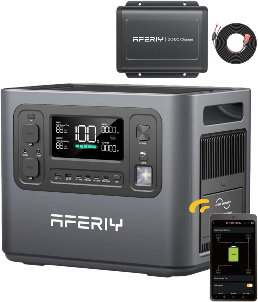 AFERIY Portable Power Station 2400W with 200W Solar Panel, 2048Wh Portable Power Station LiFePO4 230V AC Outlets, UPS, Solar Generator, Electric Generator for RV/Camping/Home