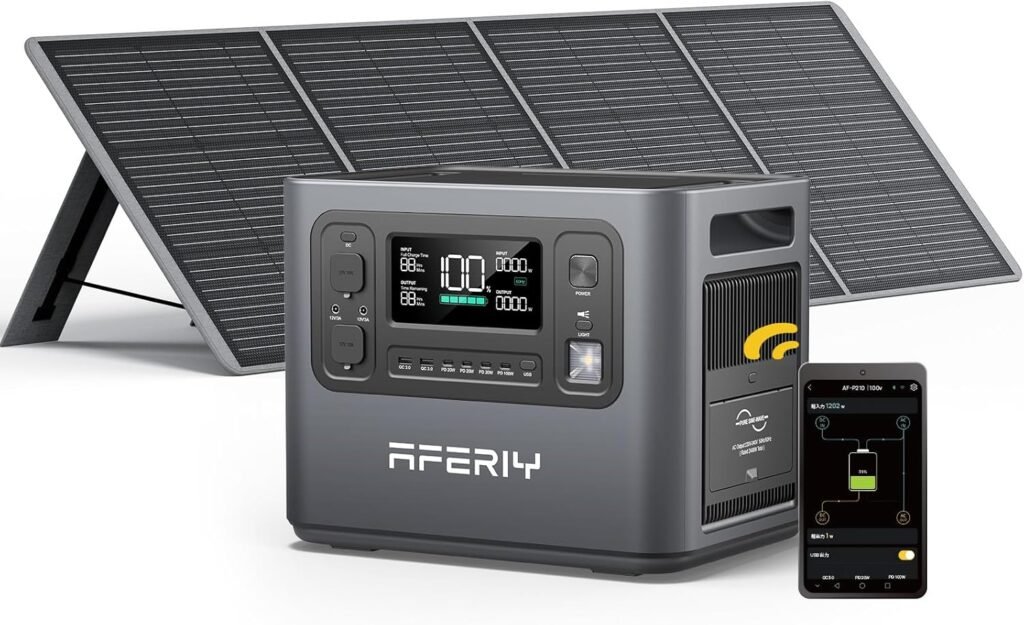 AFERIY Portable Power Station 2400W with 200W Solar Panel, 2048Wh Portable Power Station LiFePO4 230V AC Outlets, UPS, Solar Generator, Electric Generator for RV/Camping/Home