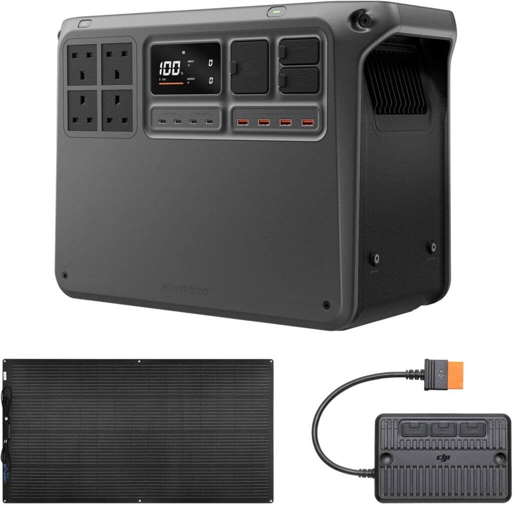 DJI Power 2000 Portable Power Station, 3000W Stable Output Solar Generator 2048Wh LFP LiFePO4 Battery+120W Solar Panel, 45m Fast Charging Off-Grid Electric Generator for Home Backup Outdoor RV Camping
