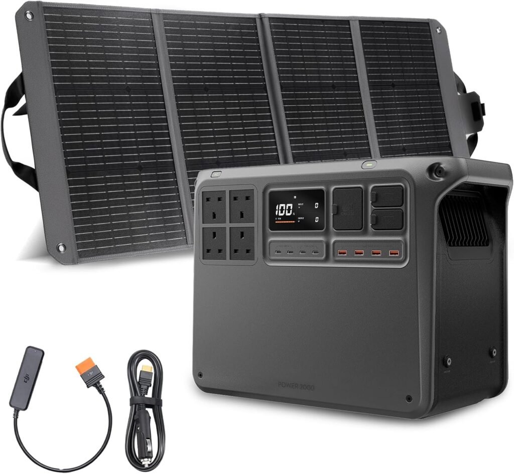 DJI Power 2000 Portable Power Station, 3000W Stable Output Solar Generator 2048Wh LFP LiFePO4 Battery+120W Solar Panel, 45m Fast Charging Off-Grid Electric Generator for Home Backup Outdoor RV Camping