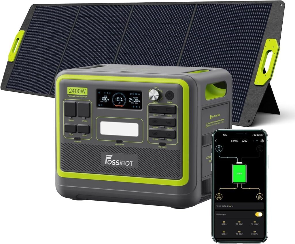 FOSSIBOT F2400 Portable Power Station with 200W Solar Panel, Solar Generator Control With App, 2048Wh LiFePO4 Battery Fast Charge in 1.5H, 240V AC Outlets, 13 Outputs for Camping/RV/Home Emergency
